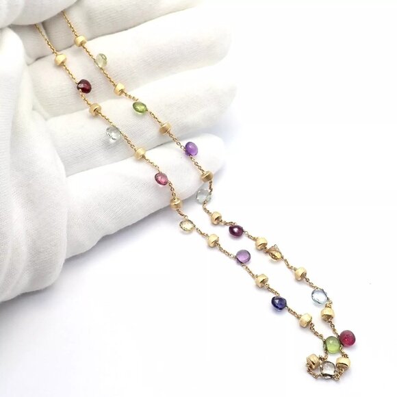 Authentic! Marco Bicego 18k Yellow Gold Multicolor Stones Paradise Necklace - Picture 3 of 8